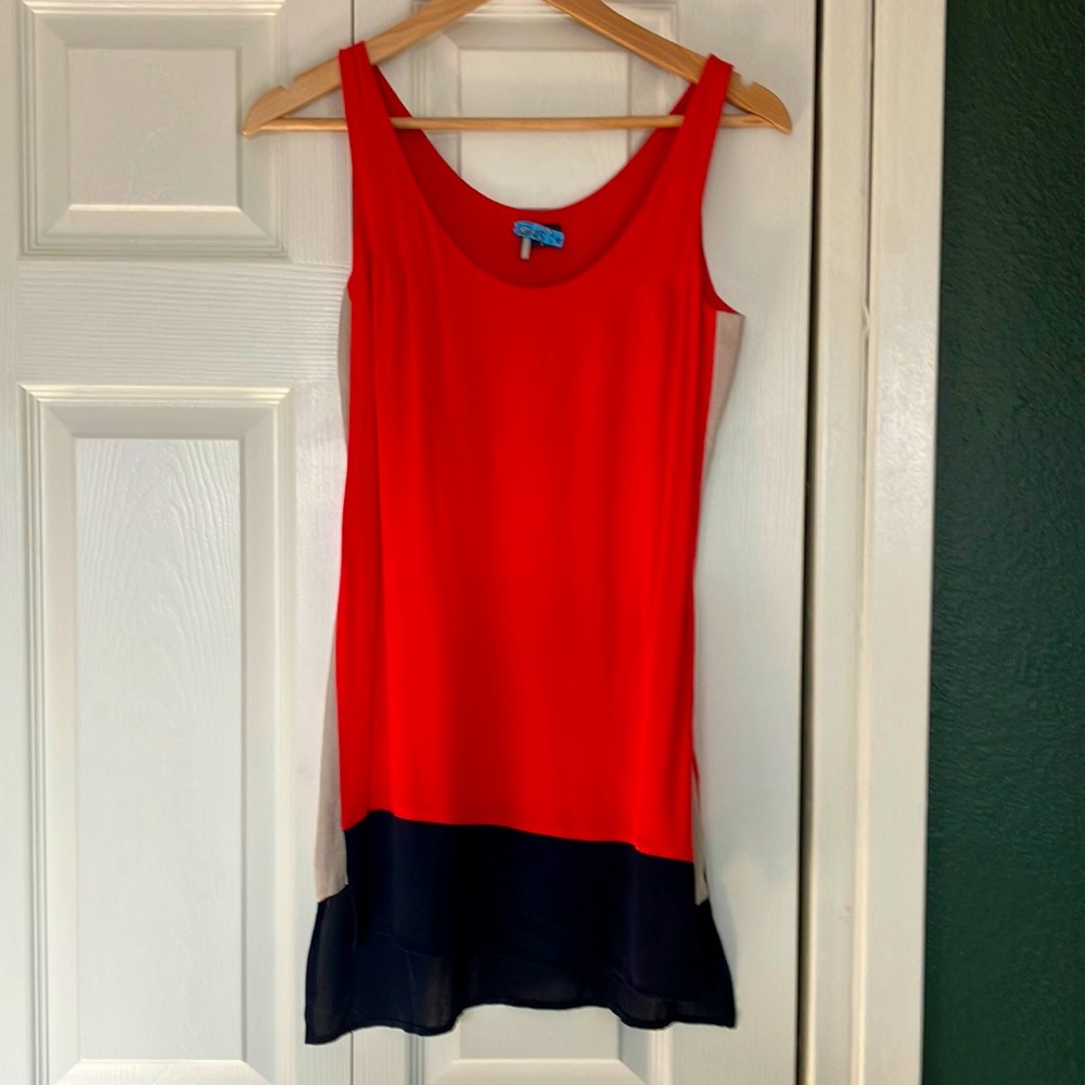 Colorblock Sparkle & Fade tank dress with geometric square hem detail